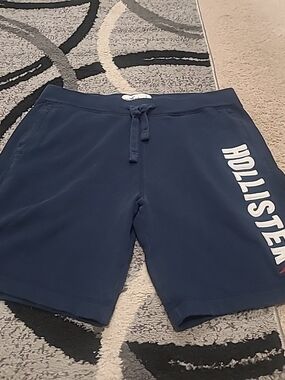 Hollister Fleece Sweat Shorts Mens Large Navy Pull On Stretch Logo